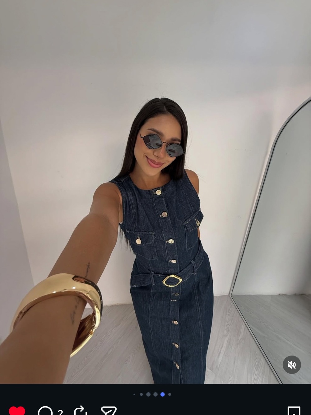 Zara Dark Indigo Denim Midi Dress with Gold Ring Belt - Picture 6 of 6